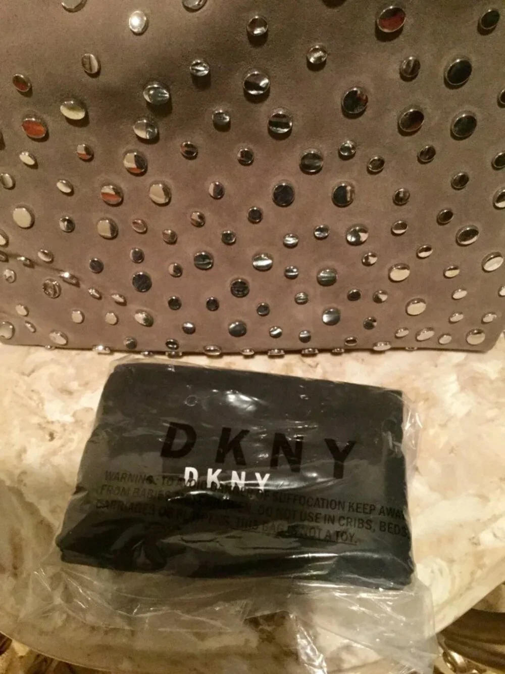 DKNY Wes Desert Beige Studded Suede Hobo Purse Handbag NWT $498